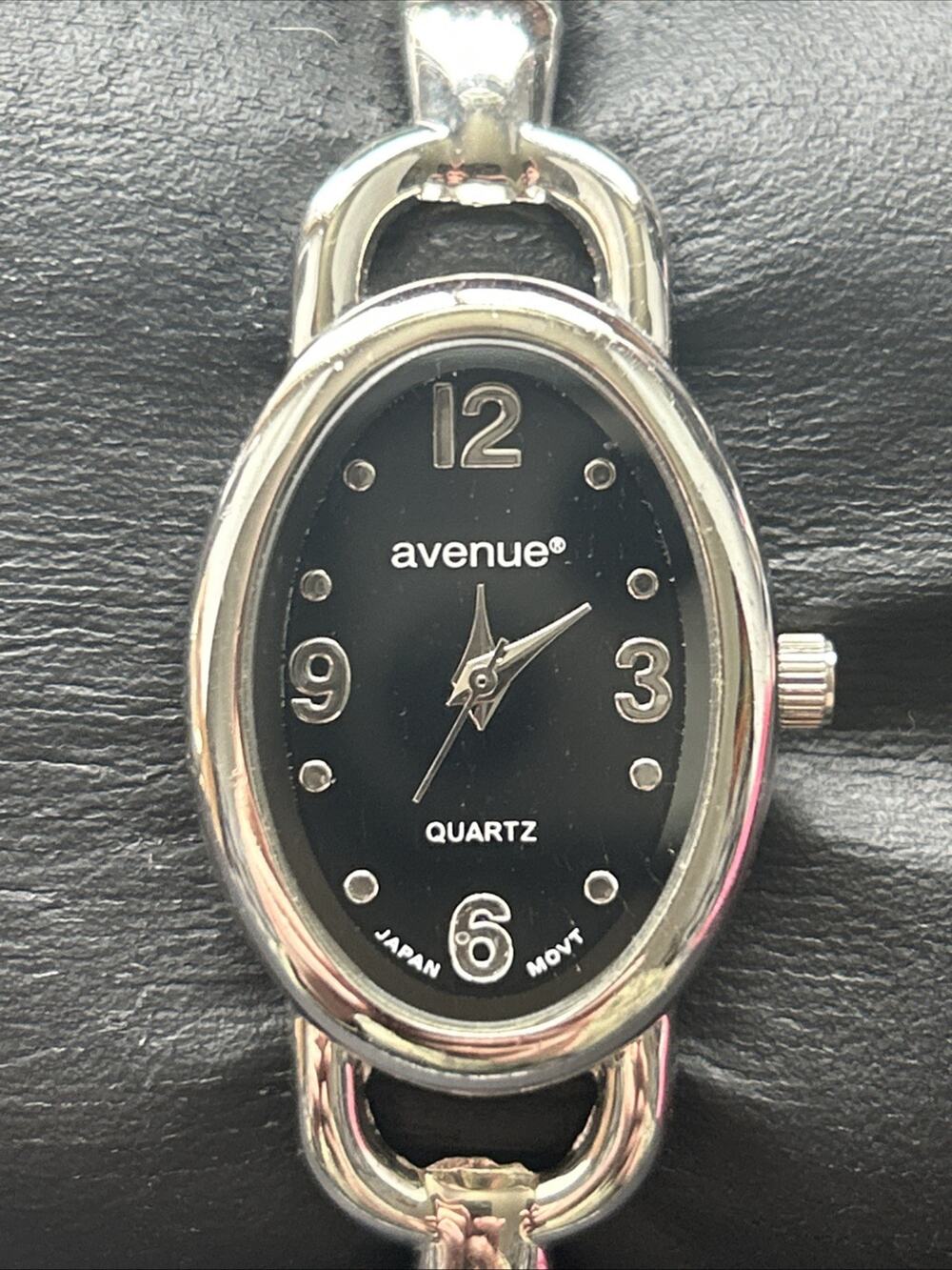 Avenue Black Dial Silver Tone Women’s Cuff Watch